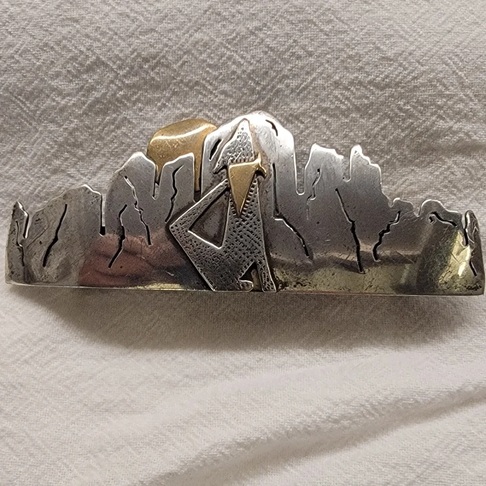 Silver and Copper Native American Design Hair Clip - Picture 1 of 4